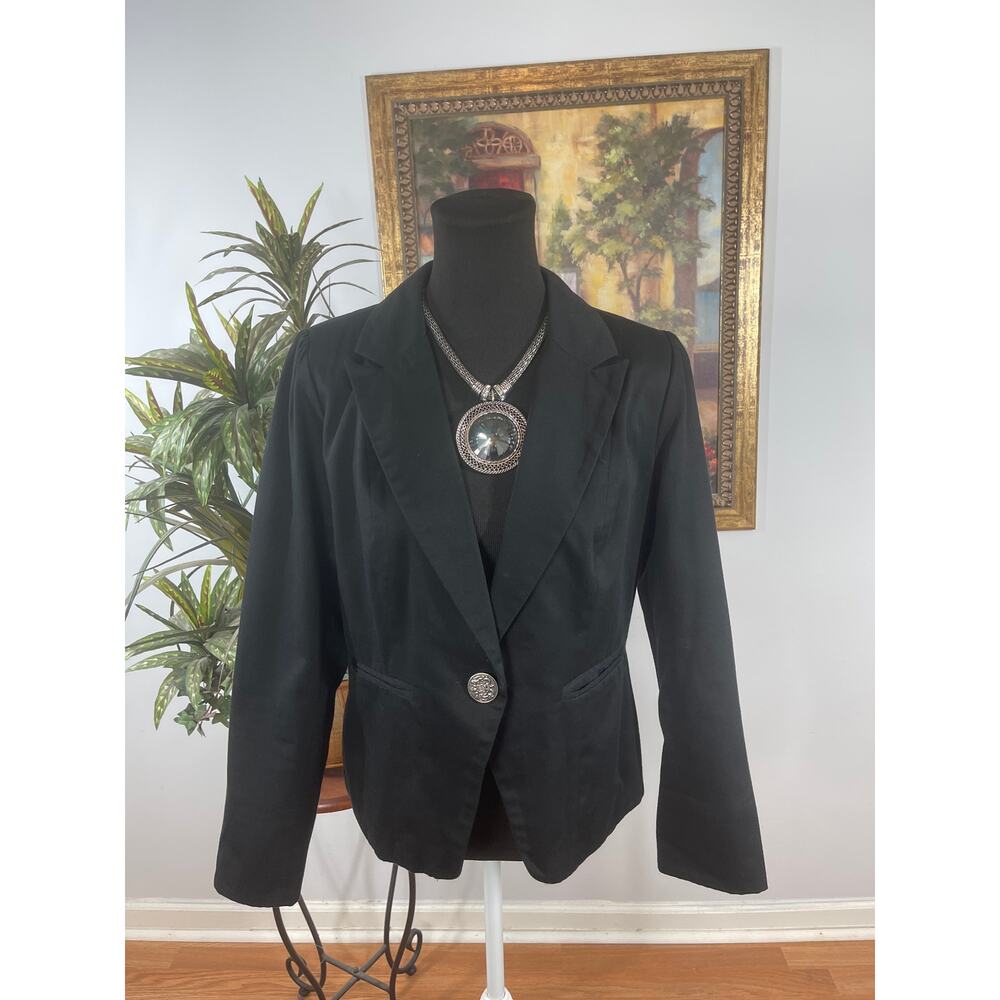 BRITISH KHAKI Women Black Blazer M Button Closure Lapel Notch Office Siren Prepp